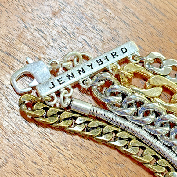 Jenny Byrd Multi Chain Bracelet Silver Gold Bronze Mixed Metal Statement Jewelry - Picture 4 of 5